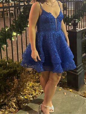 Sparkling Royal Blue Mini Dress with Layered Tulle